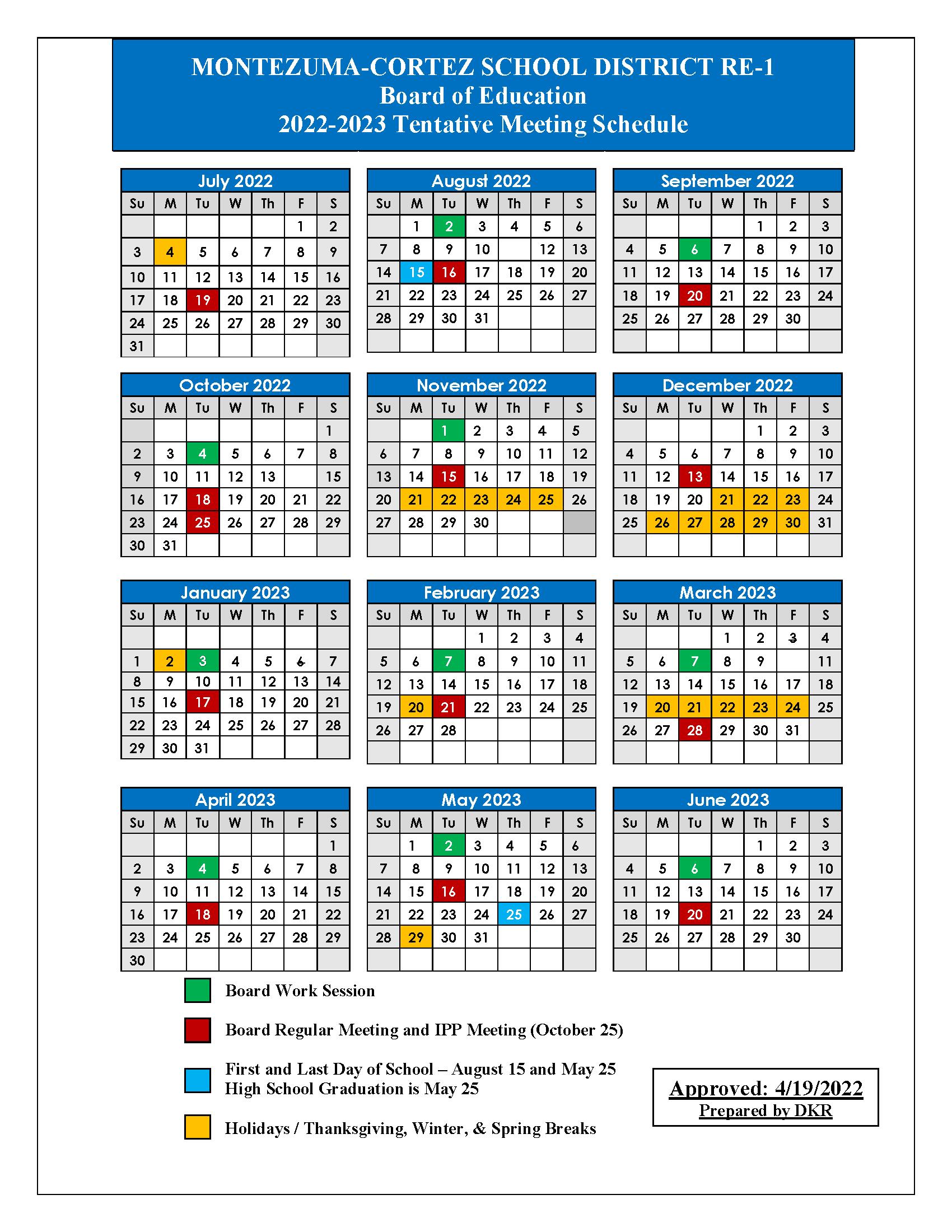 2022-2023 Montezuma-Cortez Tentative Meeting Schedule