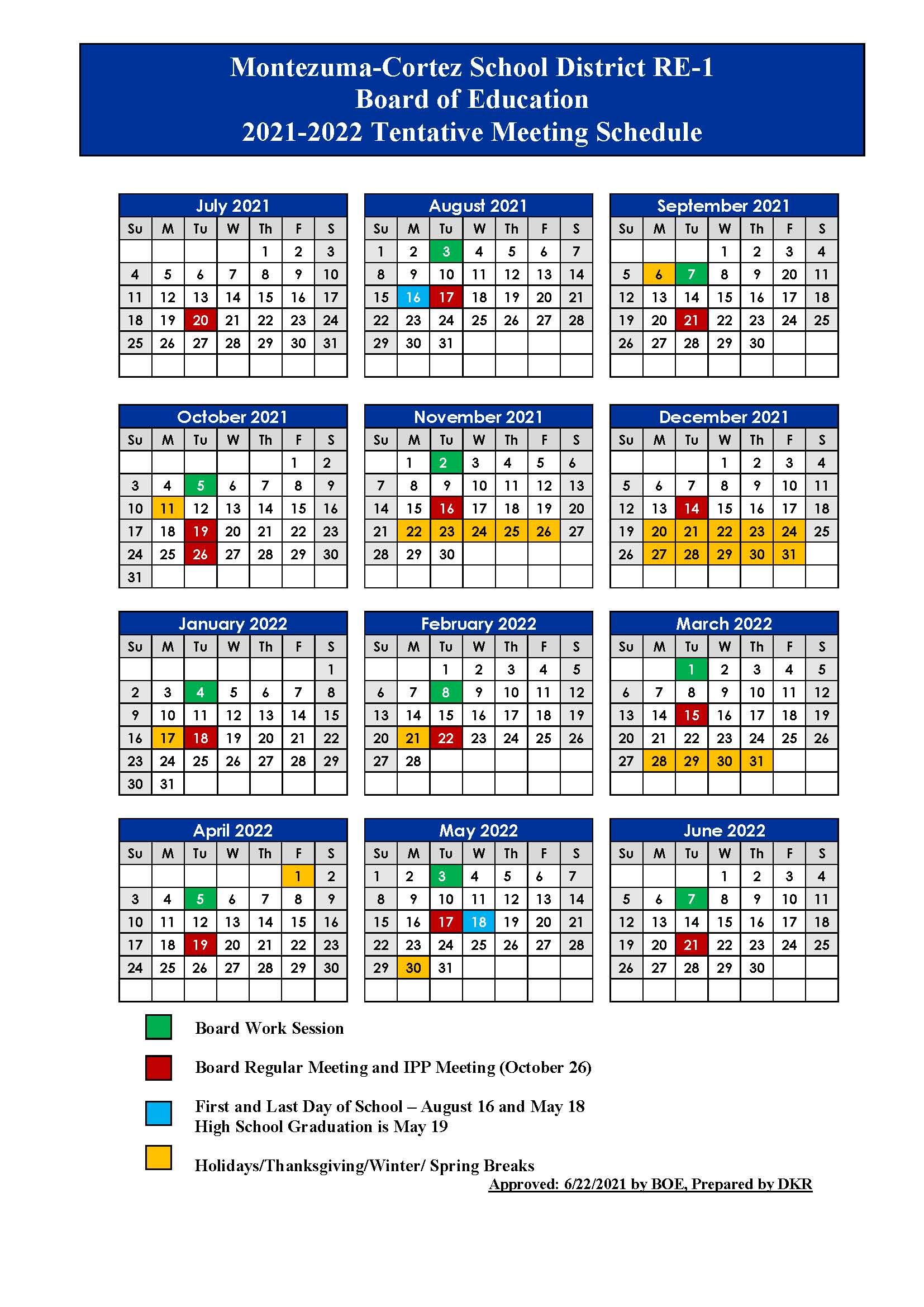 2021-2022 Montezuma-Cortez Tentative Meeting Schedule